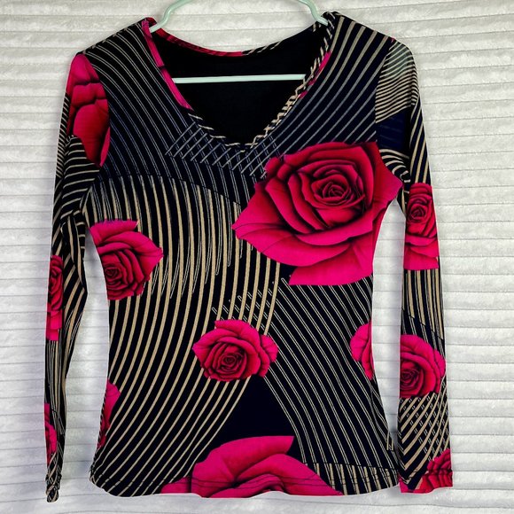 Tops - Rose Print Long Sleeve Shirt